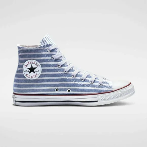 ✨NEW✨ Converse All Stars Mix-Match Blue Stripes High Top Sneakers - Picture 4 of 10